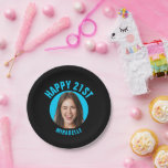 Fun 21st Birthday CUSTOM TEXT Photo Teal Paper Plate<br><div class="desc">🥂 Create a Fun 21st Birthday paper plate with your text and photo. Fun birthday photo decor in a retro modern design. Year is customisable to suit any birthday year, wether it be your 21st, 30th, 40th, 50th or 60th birthday party! To get the cutout effect please use a png...</div>