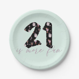 Fun 21st Birthday Cute Cocktail Pattern  Paper Plate