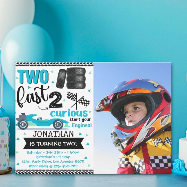 Fun 2nd Birthday Race Car Driver with Photo Invitation (Creator Uploaded)