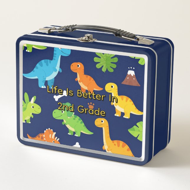 Fun 2nd grade lunchbox with Dinosaurs (Front)