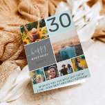 Fun 30 birthday blue 6 photo collage grid card<br><div class="desc">Modern simple 30th birthday pastel blue 6 photo collage grid with pastel light blue and grey editable colours and modern typography.</div>