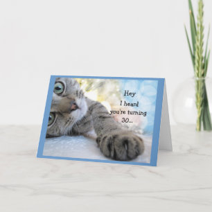 Fun 30th Birthday Any Name Cat Animal Humour Card