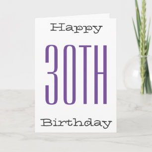 Fun, 30th birthday, big purple, black text, white. card