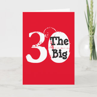 Fun, 30th birthday, white, black text on red. card