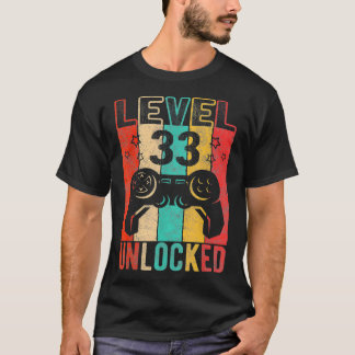 Fun 33rd Birthday Level 33 Unlocked, Retro Graphic T-Shirt