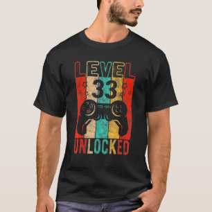 Fun 33rd Birthday Level 33 Unlocked Retro Graphic T-Shirt