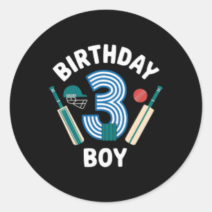 Fun 3rd Birthday Cricket Boys Kids 3 Year Old Cric Classic Round Sticker