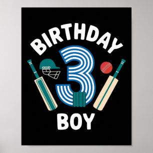 Fun 3rd Birthday Cricket Boys Kids 3 Year Old Cric Poster
