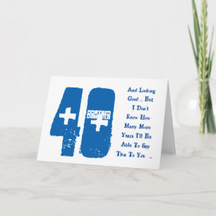 Fun, 40th birthday, brother, blue and white text. card