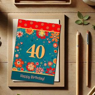 Fun 40th Birthday Floral Festive Inspirivity Card
