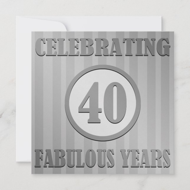 Fun 40th Birthday Party Invites (striped grey) (Front)