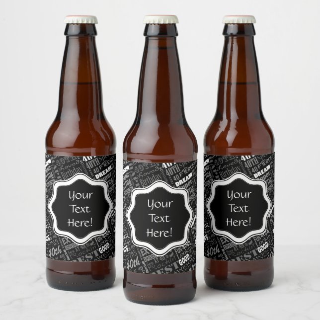 Fun 40th Birthday Party Personalised Monogram Beer Bottle Label (Bottles)