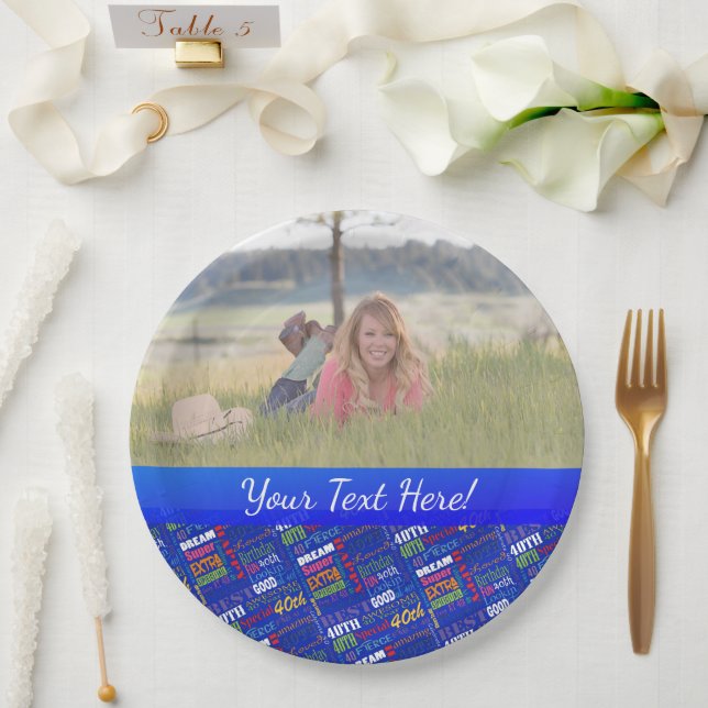Fun 40th Birthday Party Personalised Monogram Paper Plate (Wedding)