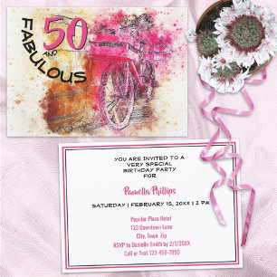 Fun 50-Year-Old Birthday Vintage Girly Bicycle Invitation