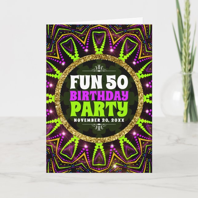 Fun 50th Birthday | Groovy Energy Rave Party Invitation (Front)