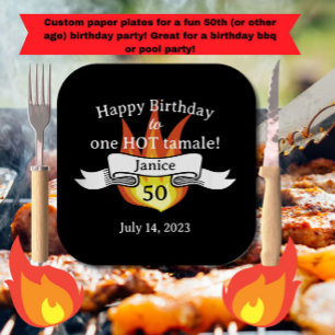 Fun 50th Birthday "Hot Tamale" Funny Personalised Paper Plate