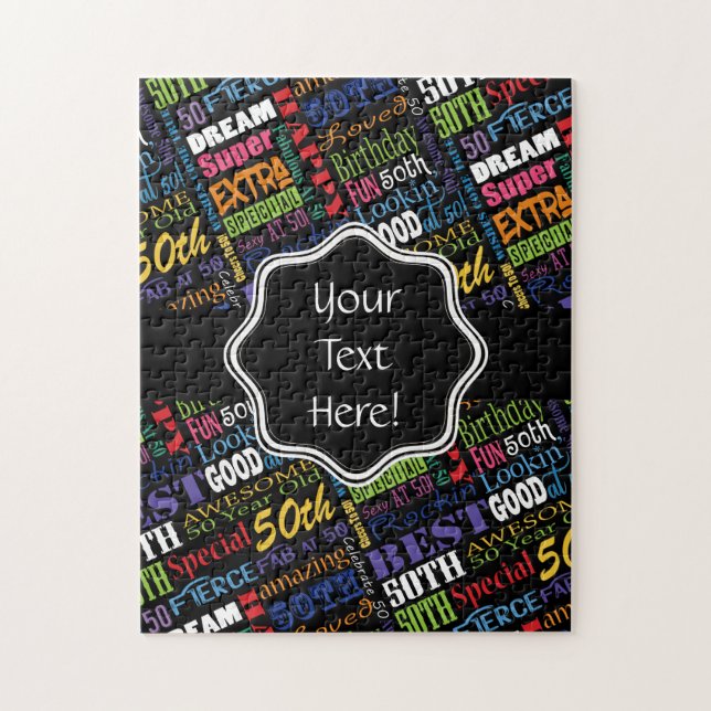 Fun 50th Birthday Party Personalised Monogram Jigsaw Puzzle (Vertical)