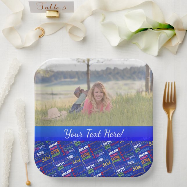 Fun 50th Birthday Party Personalised Monogram Paper Plate (Wedding)