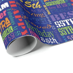 Fun 55th Birthday Party Personalised Monogram Wrapping Paper