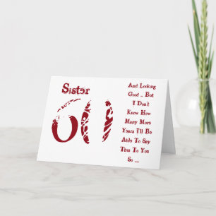 Fun, 60th birthday for sister, red and white text. card