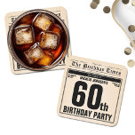 Fun 60th Birthday Vintage Newspaper Unique Custom Square Paper Coaster<br><div class="desc">Fun 60th Birthday Vintage Newspaper Unique Custom Square Paper Coaster. A cool and humourous birthday design that looks like a vintage newspaper!  It is customisable and can be used for any age birthday party! Need help with this design template? Contact the design by clicking on the 'Message' button below.</div>