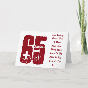 Fun, 65th birthday, brother, red and white text. card