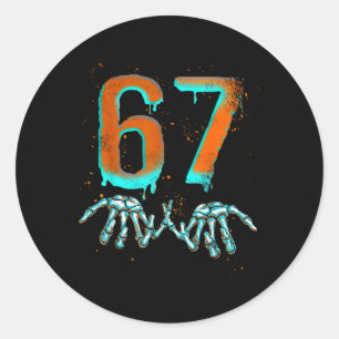 Fun 67 Meme Halloween Skeleton Classic Round Sticker