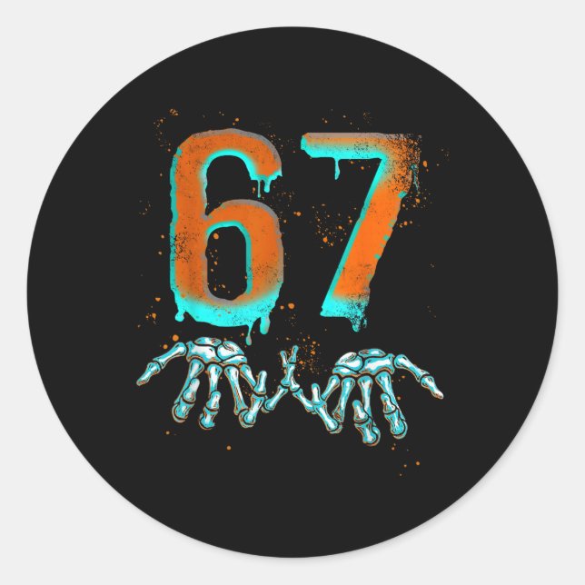 Fun 67 Meme Halloween Skeleton  Classic Round Sticker (Front)