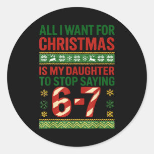Fun 67 Six Seven Squad Meme Christmas Ugly Sweater Classic Round Sticker