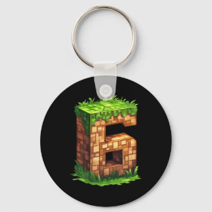 Fun 6th Birthday Number 6 Video Gamer Pixel Themed Key Ring