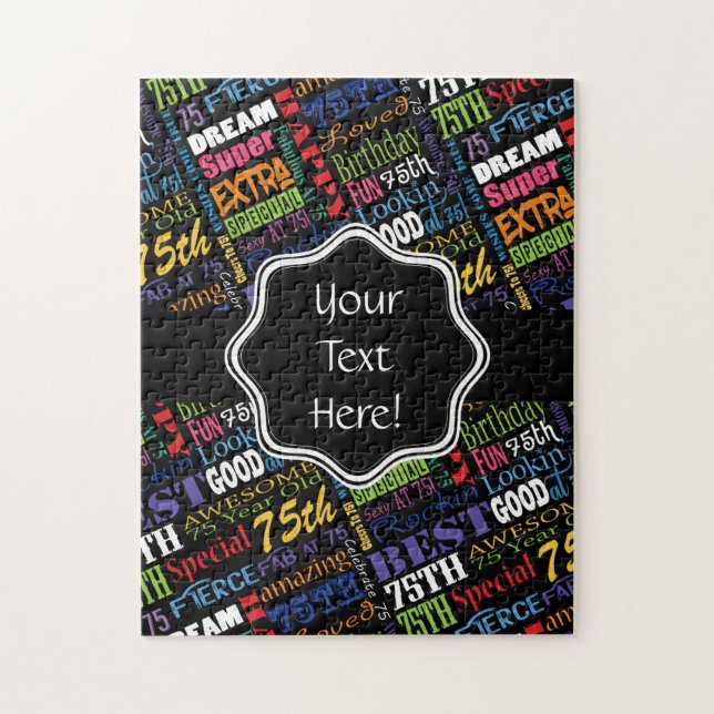 Fun 75th Birthday Party Personalised Monogram Jigsaw Puzzle (Vertical)
