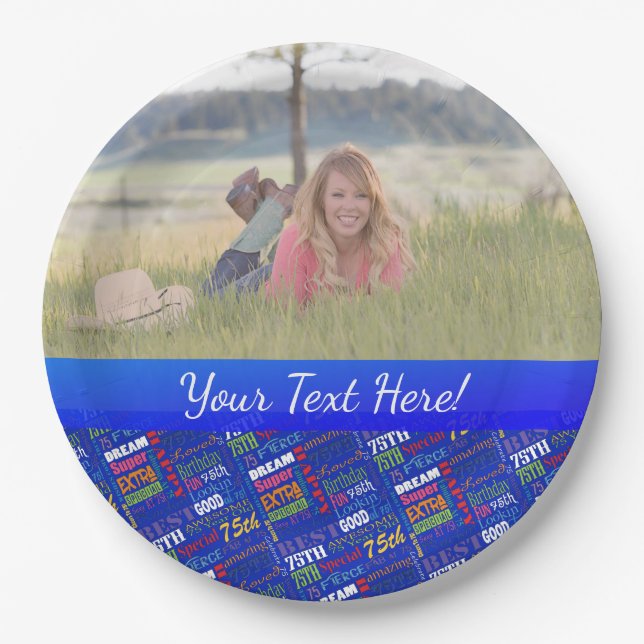 Fun 75th Birthday Party Personalised Monogram Paper Plate (Front)