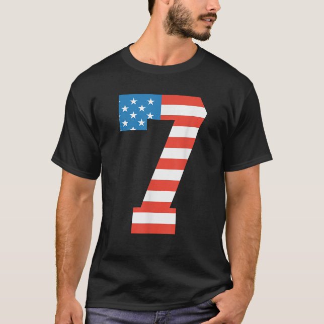 Fun 7th Birthday US American Flag 4th Of July Boy  T-Shirt (Front)