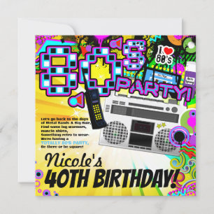 Fun 80's Costume Dress up Birthday Party Invitation