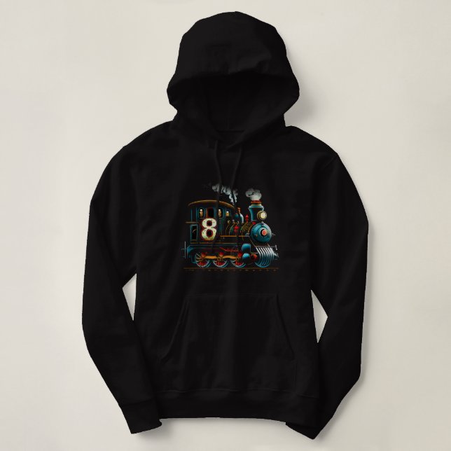 Fun 8th Birthday Train Railway Theme Boys 8 Year O Hoodie (Design Front)