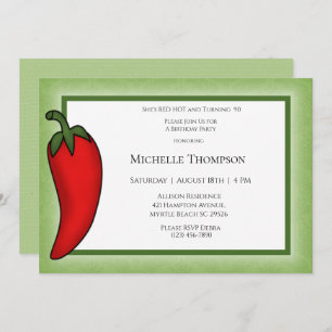 Fun 90th or Any Age Red Hot Pepper  Birthday  Invitation