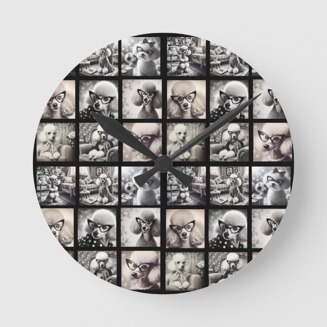 Fun 9 Photo Collage Pictures Round Clock (Front)