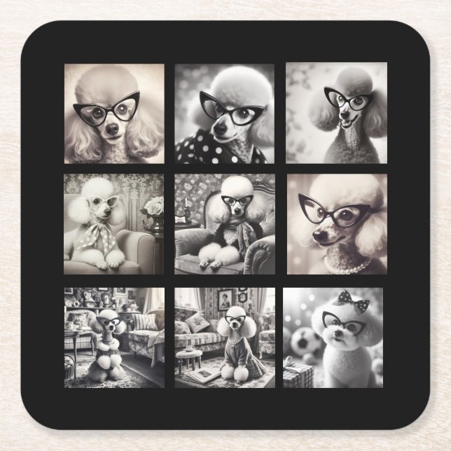 Fun 9 Photo Collage Pictures  Square Paper Coaster (Front)
