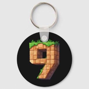 Fun 9th Birthday Number 9 Video Gamer Pixel Themed Key Ring