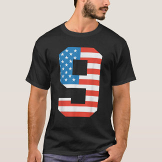 Fun 9th Birthday US American Flag 4th Of July Boy  T-Shirt