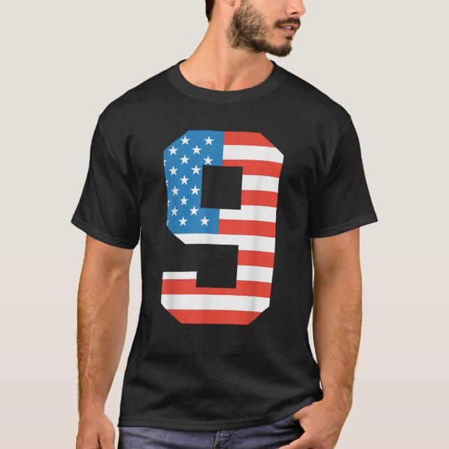 Fun 9th Birthday US American Flag 4th Of July Boy  T-Shirt (Front)