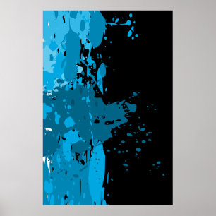 Fun Abstract Blue & Black Paint Splatter Poster