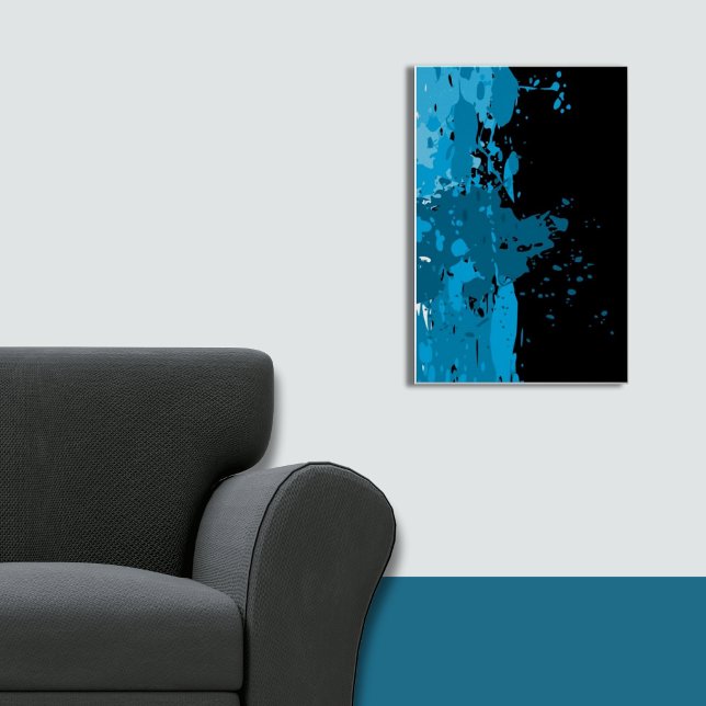 Fun Abstract Blue & Black Paint Splatter Poster (Splatter, Blue And Black Wall Art)