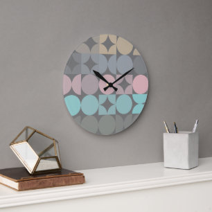 Fun Abstract Circles Squares Popart Pattern Large Clock