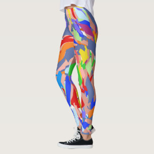 Fun Abstract Design Red Green Yellow Rose Gold Leggings
