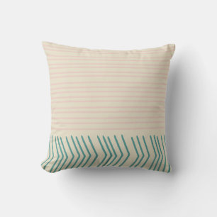 Fun Abstract Line Drawing in Teal and Pastel Pink Cushion