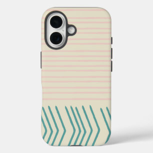 Fun Abstract Line Drawing in Teal and Pastel Pink iPhone 16 Case