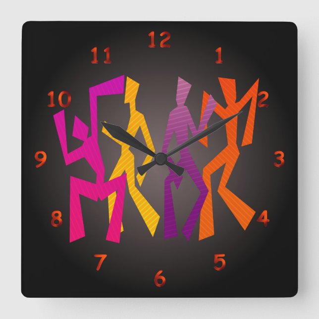 Fun Abstract Multi-Colour Dancing Square Wall Clock (Front)