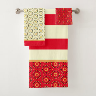 Fun Abstract Red Yellow Circles Bath Towel Set
