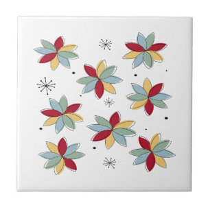 Fun Abstract Scandi Flowers Mid Century Modern Ceramic Tile